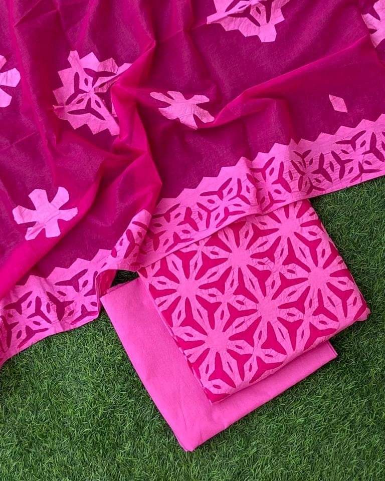 Applique Cotton Top & Dupatta Set with Plain Cotton Bottom – Customizable Colors
