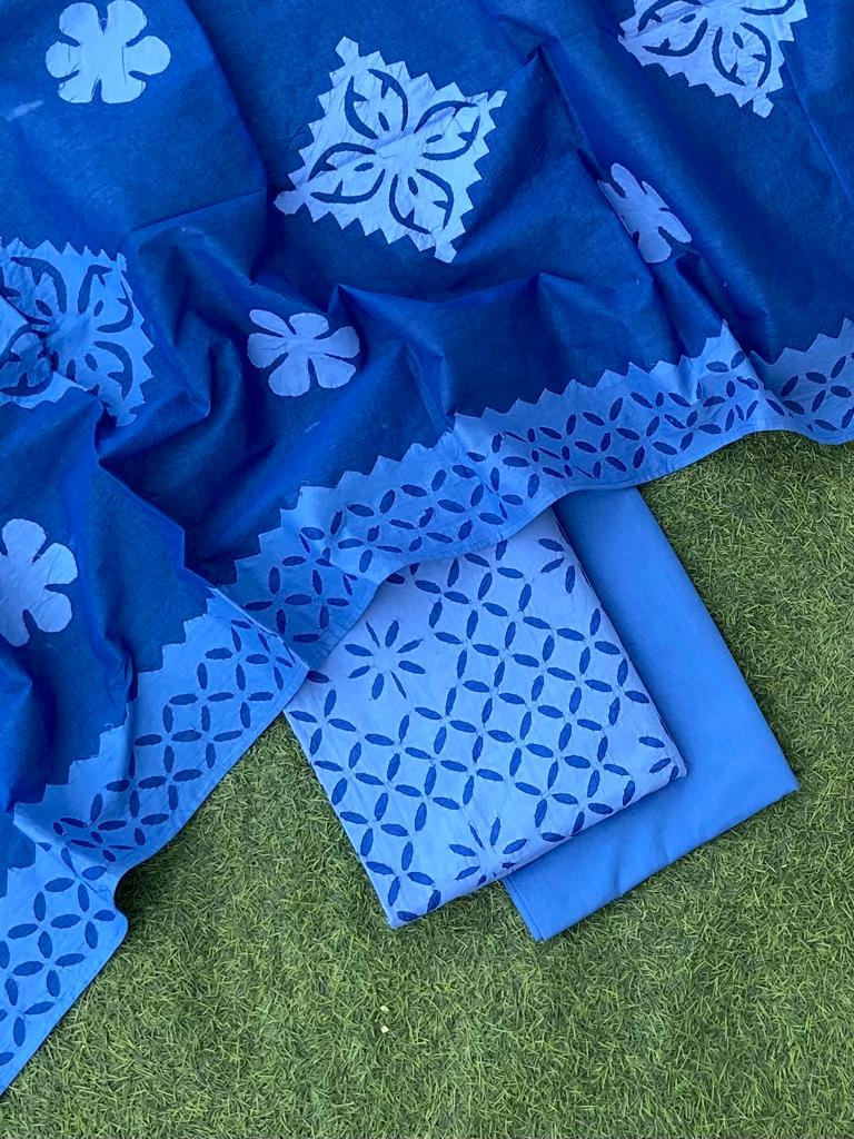 Premium Applique Cotton Dress Material – Top, Dupatta & Bottom Set
