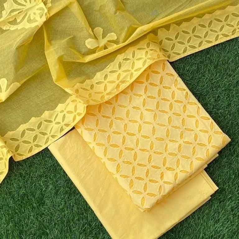 Applique Work Suits In Cotton Fabric