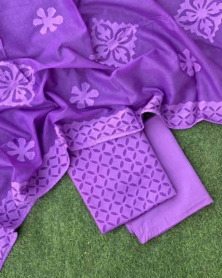 Applique Work Suits In Cotton Fabric