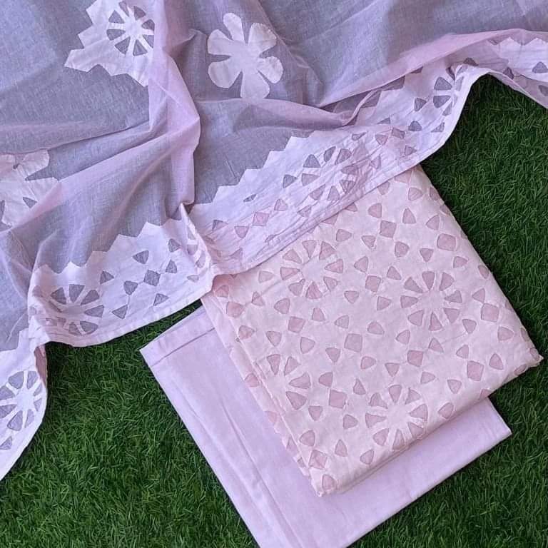 Luxury Applique Work Cotton Suit Set – Customizable Colors Available