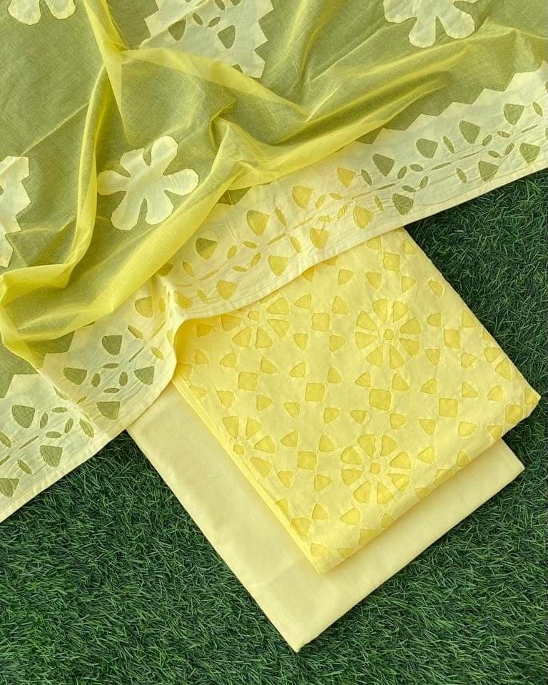 Luxury Applique Work Cotton Suit Set – Customizable Colors Available