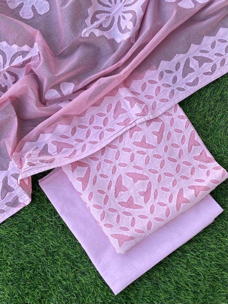 Handcrafted Applique Cotton Suit Set – Premium Top, Dupatta & Bottom Fabric