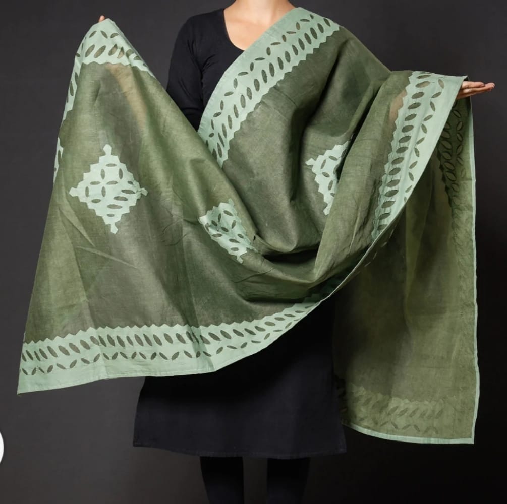 Cotton Applique Work Dupatta with Organdy Fabric | Customizable Colors | Handcrafted
