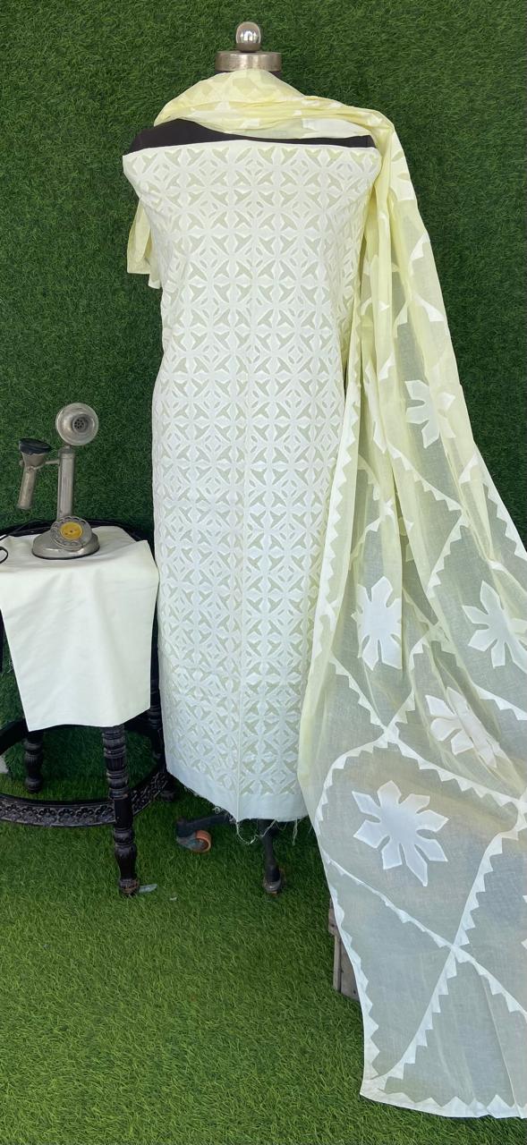 Applique Work Dress Material – Cotton with Organdy Cotton Soft Fabric