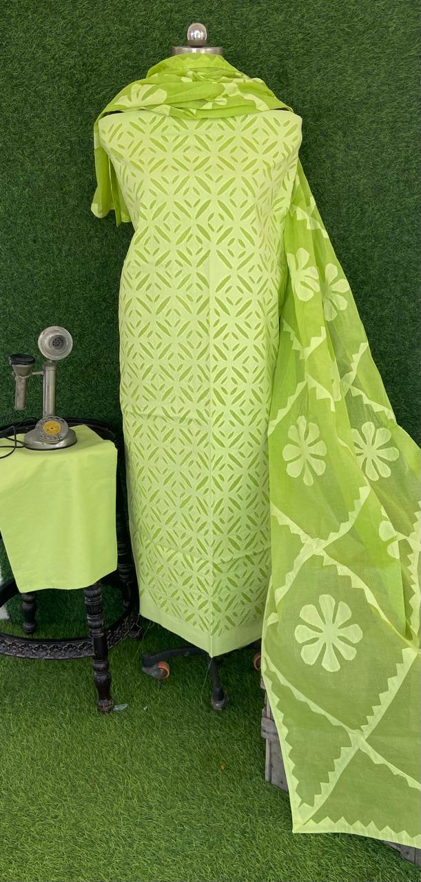 Applique Work Dress Material – Cotton with Organdy Cotton Soft Fabric