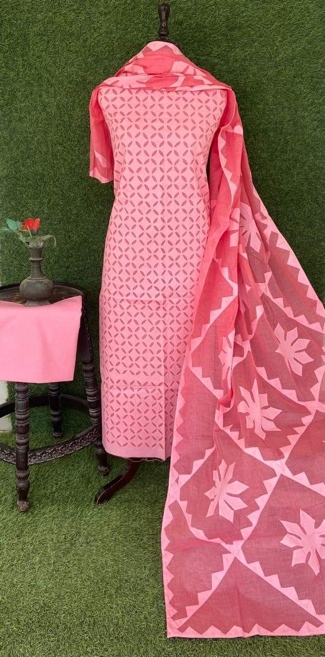 Applique Work Dress Material – Cotton with Organdy Cotton Soft Fabric