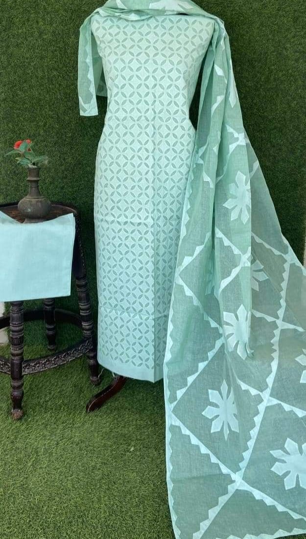 Applique Work Dress Material – Cotton with Organdy Cotton Soft Fabric