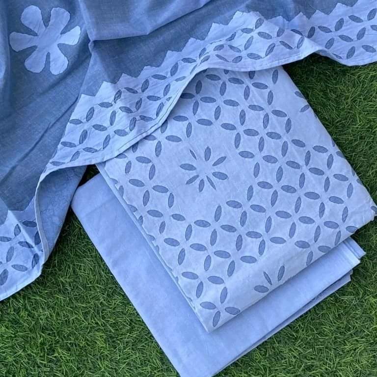 Premium Applique Cotton Dress Material – Top, Dupatta & Bottom Set