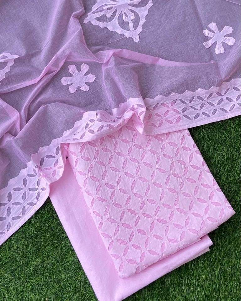 Applique Work Suits In Cotton Fabric