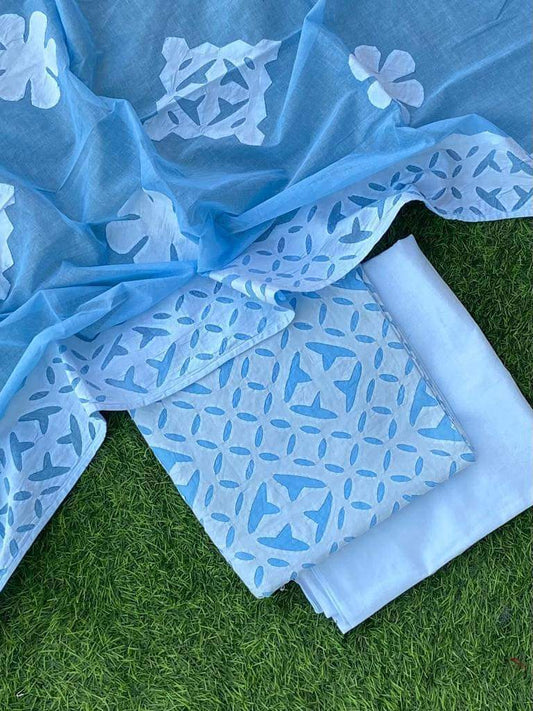 Handcrafted Applique Cotton Suit Set – Premium Top, Dupatta & Bottom Fabric