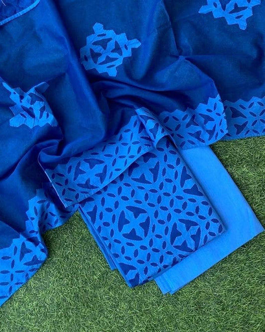 Handcrafted Applique Cotton Suit Set – Premium Top, Dupatta & Bottom Fabric