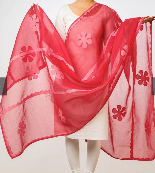 Elegant Applique Work Cotton Dupatta with Organdy Fabric | Made to Order